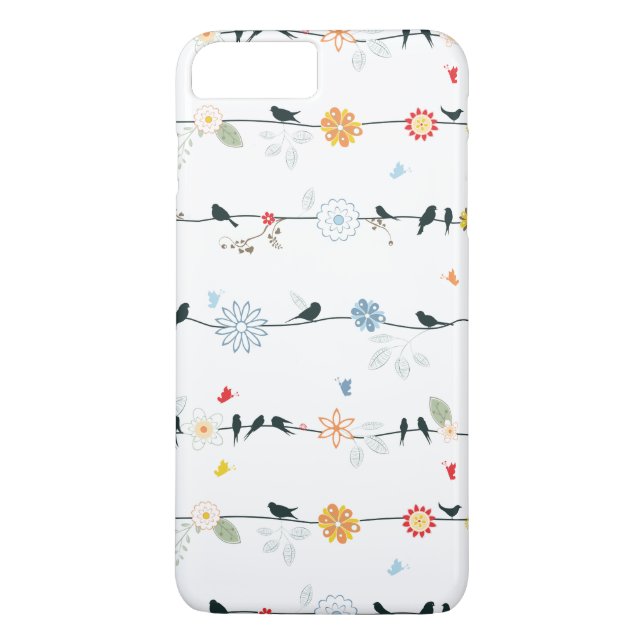 Funda De Case-Mate Para iPhone Pájaros femeninos en un alambre y flores (Reverso)