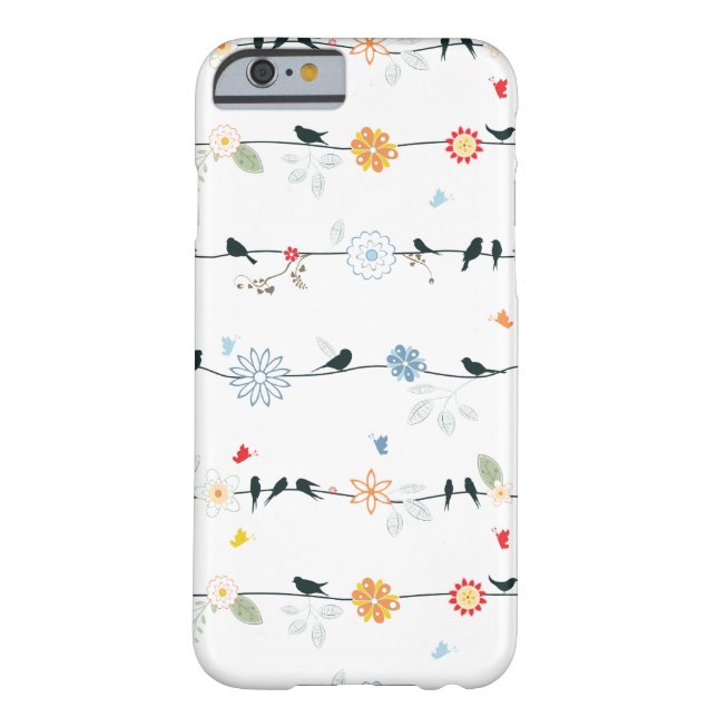 Funda De Case-Mate Para iPhone Pájaros femeninos en un alambre y flores (Reverso)