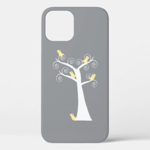 Funda Para iPhone 12 Pro Pájaros grises y amarillos caprichosos en un árbol