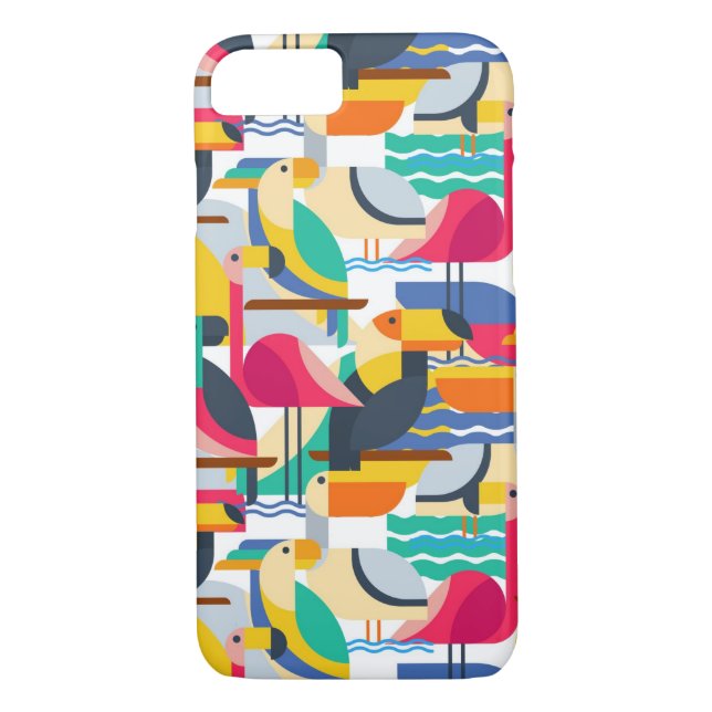 Funda De Case-Mate Para iPhone Pájaros tropicales geométricos (Reverso)