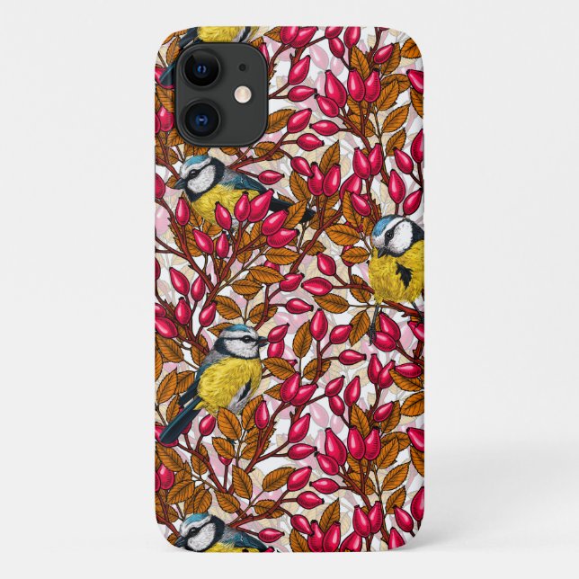 Funda De Case-Mate Para iPhone Pájaros y caderas de rosas de perro (Reverso)
