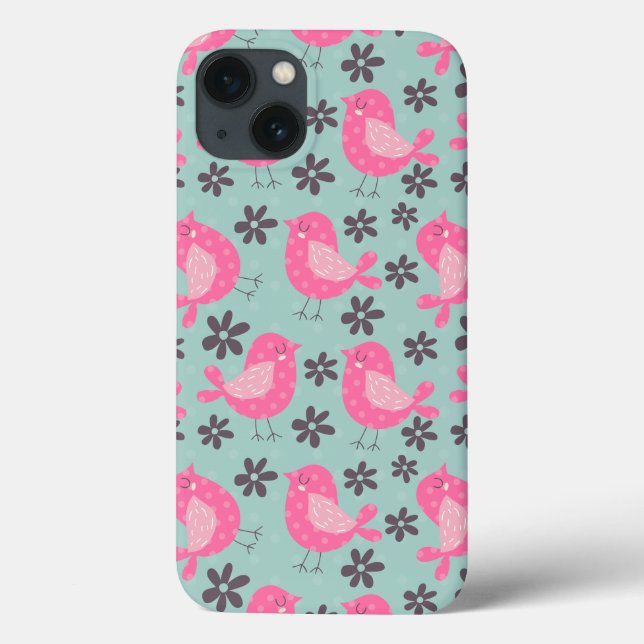 Funda De Case-Mate Para iPhone Pájaros y flores de polka (Reverso)