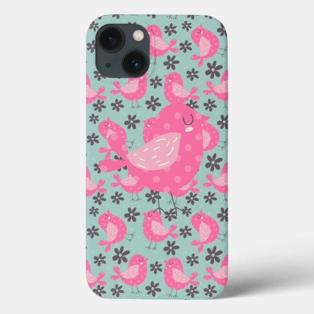 Funda De Case-Mate Para iPhone Pájaros y flores de polka (Reverso)