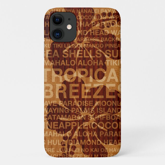 Funda De Case-Mate Para iPhone Palabras de verano Hibiscus Faux Wood (Reverso)