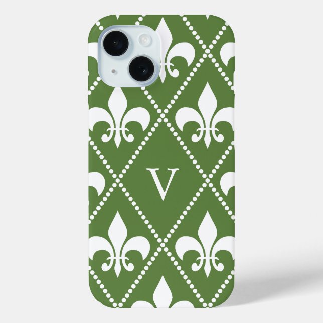 Funda De Case-Mate Para iPhone Palm Fleur de Lis con monograma (Reverso )