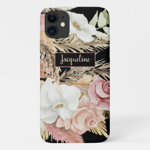 Funda Para iPhone 11 Palm Floral Pampas Grass Black Rubor Greenerenerat