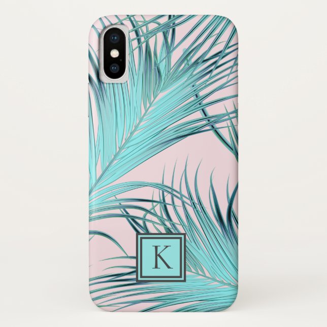 Funda De Case-Mate Para iPhone Palm Fronds de Isla Tropical con Monograma (Reverso)