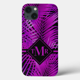 Funda Para iPhone 13 Palm púrpura tropical monogramada