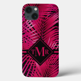 Funda Para iPhone 13 Palm rosa caliente monogramada