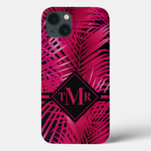 Funda Para iPhone 13 Palm rosa caliente monogramada