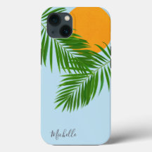 Palm Sun Tropical Retro Nombre mínimo azul