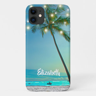Funda Para iPhone 11 Palm Trees Tropical Beach String Lights Hawaii