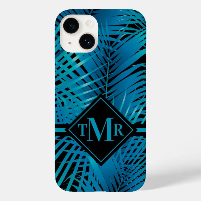 Funda De Case-Mate Para iPhone Palm turquesa monograma (Reverso )