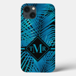 Funda Para iPhone 13 Palm Turquesa Tropical Monogramada