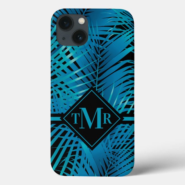 Funda De Case-Mate Para iPhone Palm Turquesa Tropical Monogramada (Reverso)