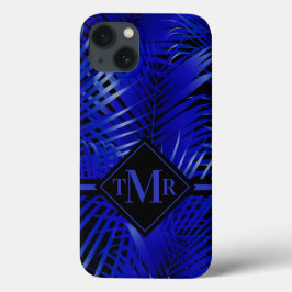 Funda Para iPhone 13 Palma azul tropical monogramada