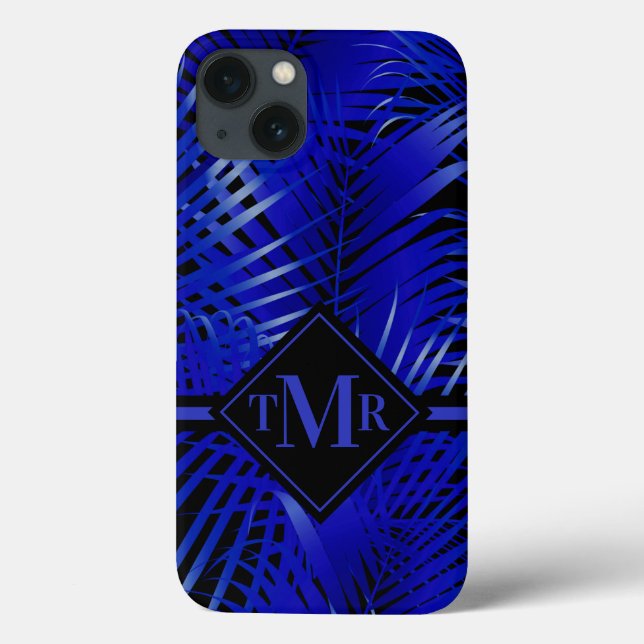 Funda De Case-Mate Para iPhone Palma azul tropical monogramada (Reverso)