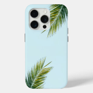 Funda Para iPhone 15 Pro Palma Tropical Verde en Azul Claro