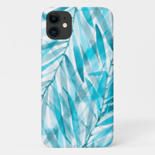 Funda Para iPhone 11 Palmas de acuarela tropical hawaiana en turquesa