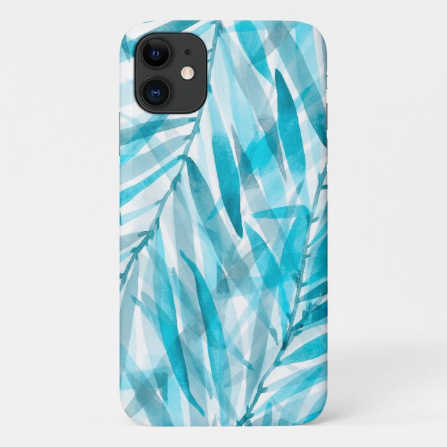 Funda De Case-Mate Para iPhone Palmas de acuarela tropical hawaiana en turquesa (Reverso)