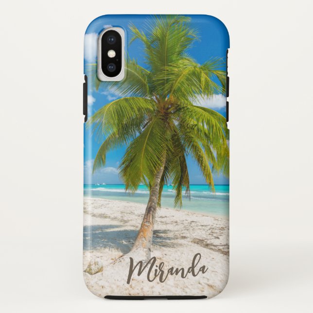 Funda De Case-Mate Para iPhone Palmera de playa tropical personalizada (Reverso)