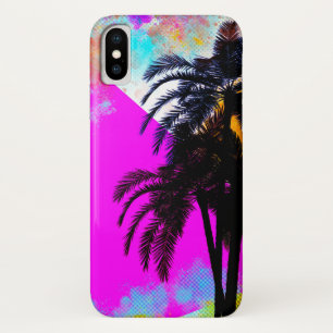 Funda Para iPhone X Palmeras de playa de color retro rosa verano