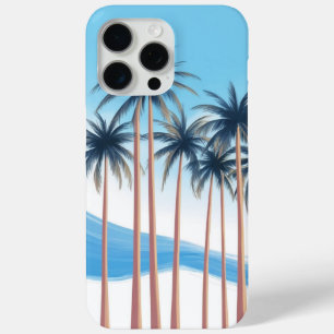 Funda Para iPhone 15 Pro Max Palmeras Modernas Azules Blancas Exteriores