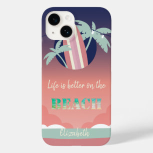 Funda Para iPhone 14 De Case-Mate Palmeras,tabla de surf,luces de cuerda playa