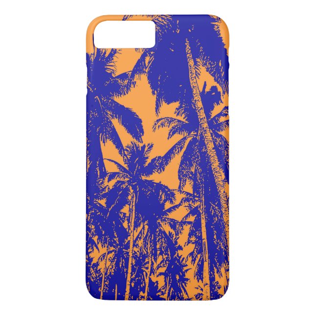 Funda De Case-Mate Para iPhone Palmeras tropicales en azul y Naranja (Reverso)