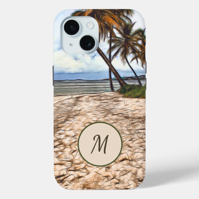 Funda De Case-Mate Para iPhone Palmeras Tropicales Océano Monograma (Reverso )