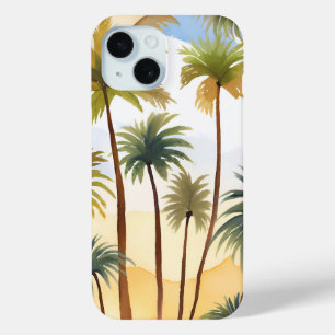 Funda Para iPhone 15 Palmeras Tropicales   Pintura Acuarela de Playa