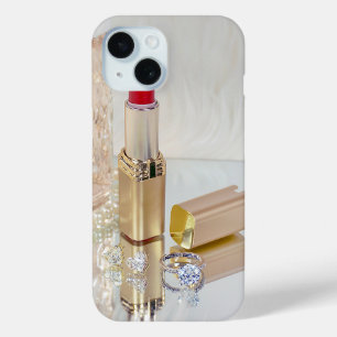 Funda Para iPhone 15 Palo de labios y anillo de diamante en el espejo