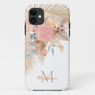 Funda Para iPhone 11 Pampas Grass Rubor Pink Floral Monograma