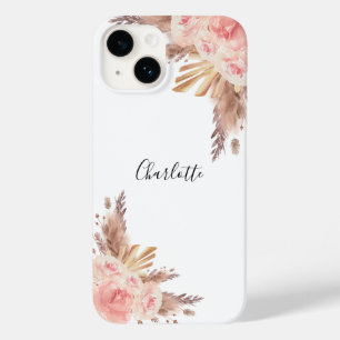 Funda Para iPhone 14 De Case-Mate Pampas rosa dorado floral nombre blanco