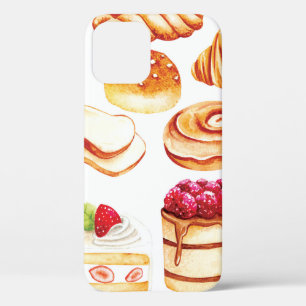 Funda Para iPhone 12 Panadería de época y doodle de color de agua paste