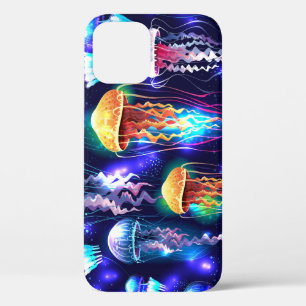 Funda Para iPhone 12 Pancarta horizontal de la medusa submarina brillan