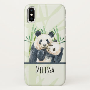 Funda Para iPhone X Panda color agua rompe con mamá y bebé en Bambú