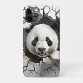 Funda Para iPhone 11 Pro Panda Crackearon Hole Art Panda Rompía Wall 3D