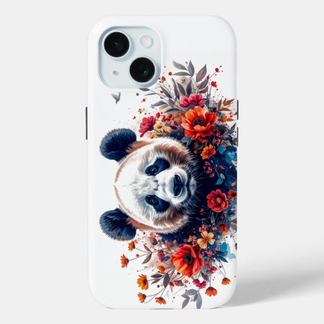 Funda De Case-Mate Para iPhone Panda entre flores (Reverso )