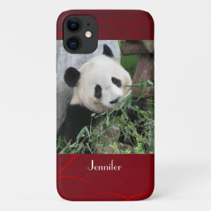Funda Para iPhone 11 Panda gigante con nombre Rojo Swirly fondo