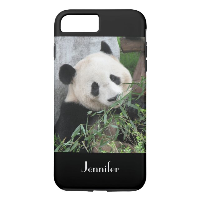 Funda De Case-Mate Para iPhone Panda gigante cutáneo, fondo negro, nombre persona (Reverso)