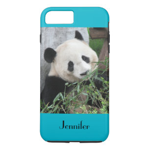 Funda Para iPhone 8 Plus/7 Plus Panda gigante linda, fondo azul, nombre de encargo