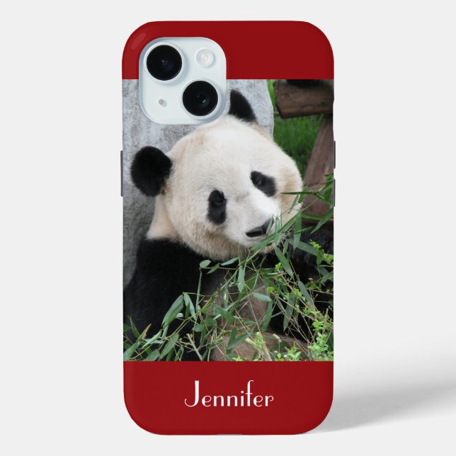 Funda De Case-Mate Para iPhone Panda gigante oscuro fondo rojo, nombre, (Reverso )