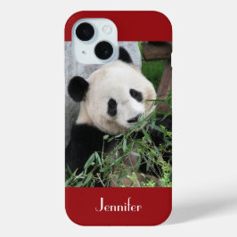Funda Para iPhone 15 Panda gigante, rojo oscuro, Personalizado con nomb