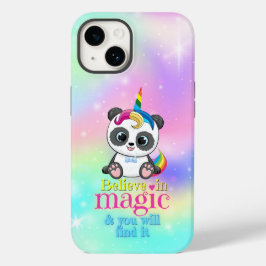 Funda Para iPhone 14 De Case-Mate Panda mágico unicornio sobre fondo arco iris
