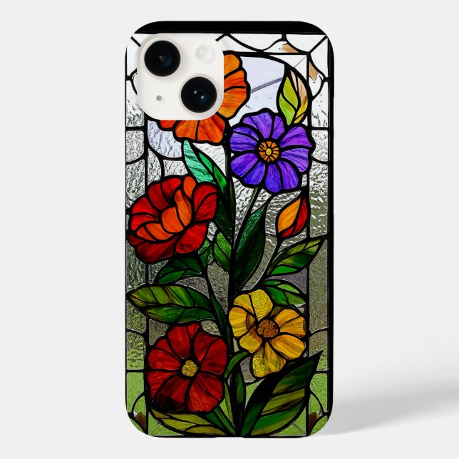 Funda De Case-Mate Para iPhone Panel de Vidrio Emplomado con Flores Vibrantes (Reverso )