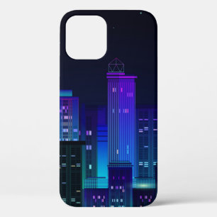 Funda Para iPhone 12 Panorama de la ciudad nocturna con neón resplandec