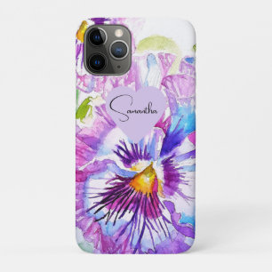 Funda Para iPhone 11 Pro Pansia Pansies Flor Acuarela Floral Floral Morado 
