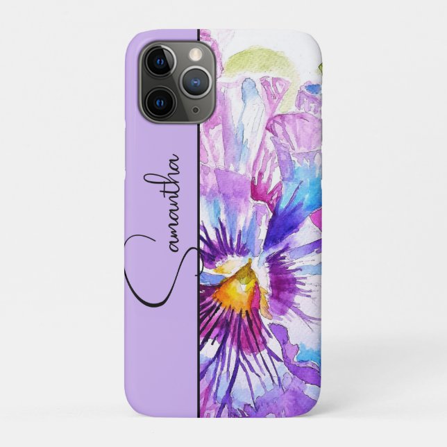 Funda De Case-Mate Para iPhone Pansies Moradas Floral Acuarela Flor (Reverso)