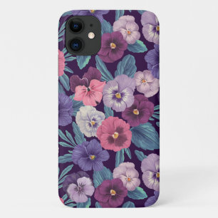 Funda Para iPhone 11 Pansitas coloridas sobre violeta profundo
